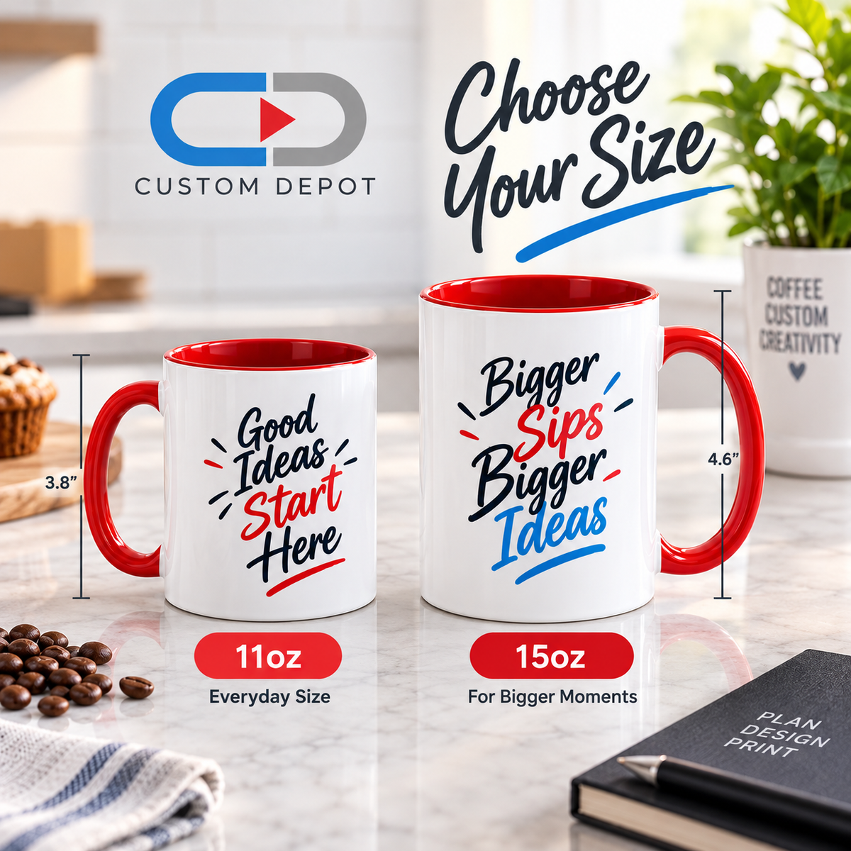 Personalized Ceramic Coffee Mugs – Custom Logo & Photo Printing | 11oz & 15oz | 12 Accent Colors