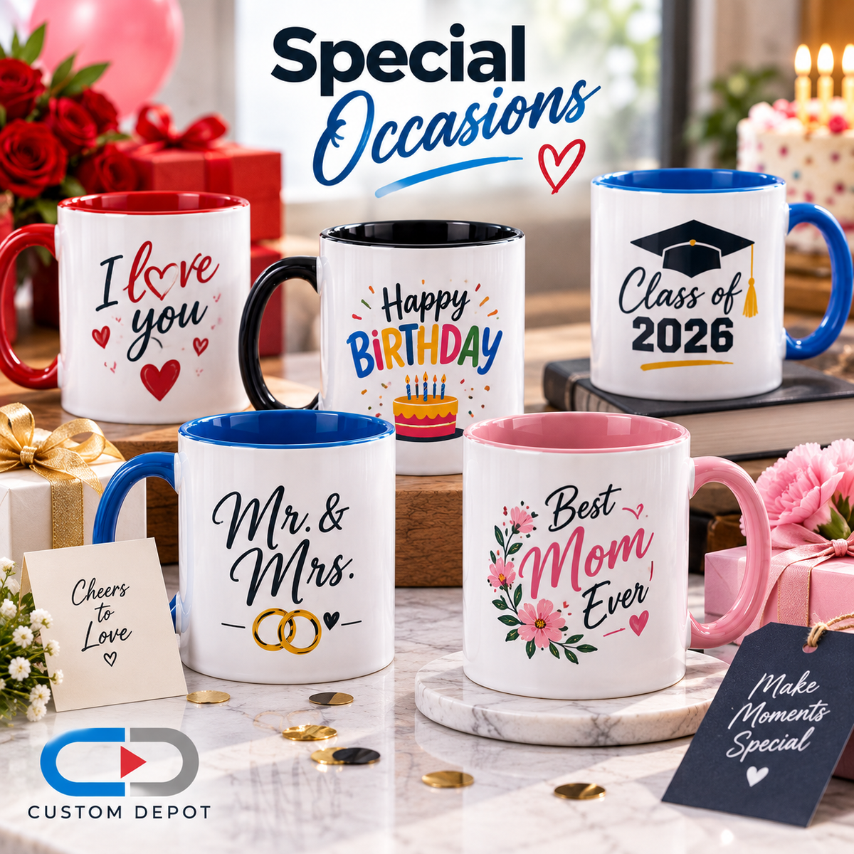 Personalized Ceramic Coffee Mugs – Custom Logo & Photo Printing | 11oz & 15oz | 12 Accent Colors