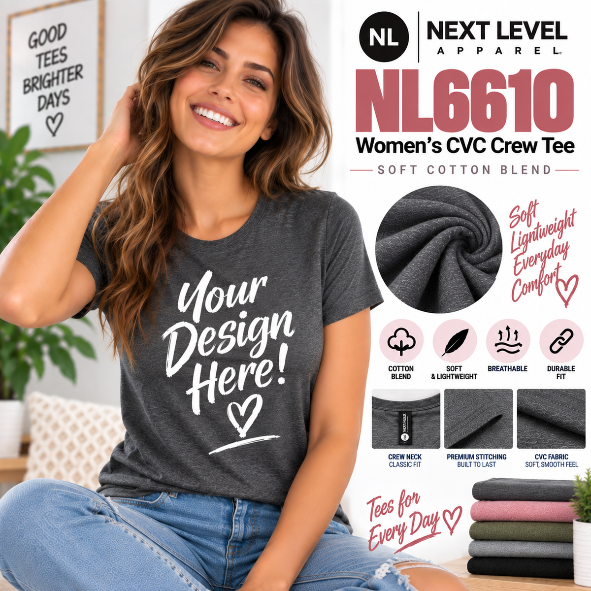 Next Level Women's CVC Crew Tee  | Soft Cotton Blend (NL6610)