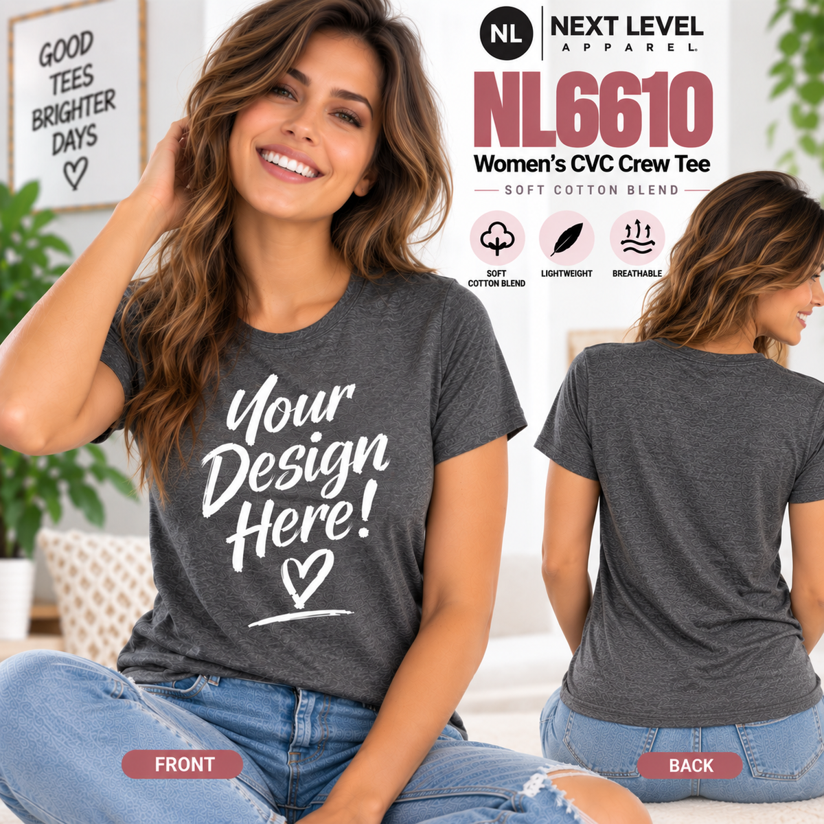 Next Level Women's CVC Crew Tee  | Soft Cotton Blend (NL6610)