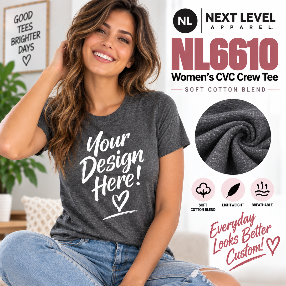 Next Level Women's CVC Crew Tee  | Soft Cotton Blend (NL6610)