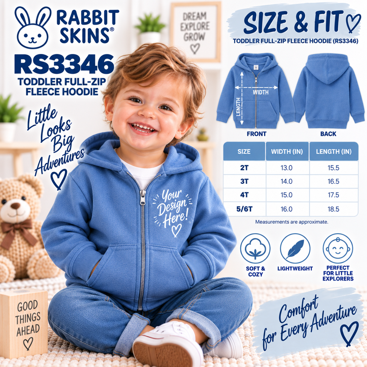Rabbit Skins Toddler Full-Zip Fleece Hoodie (RS3346)
