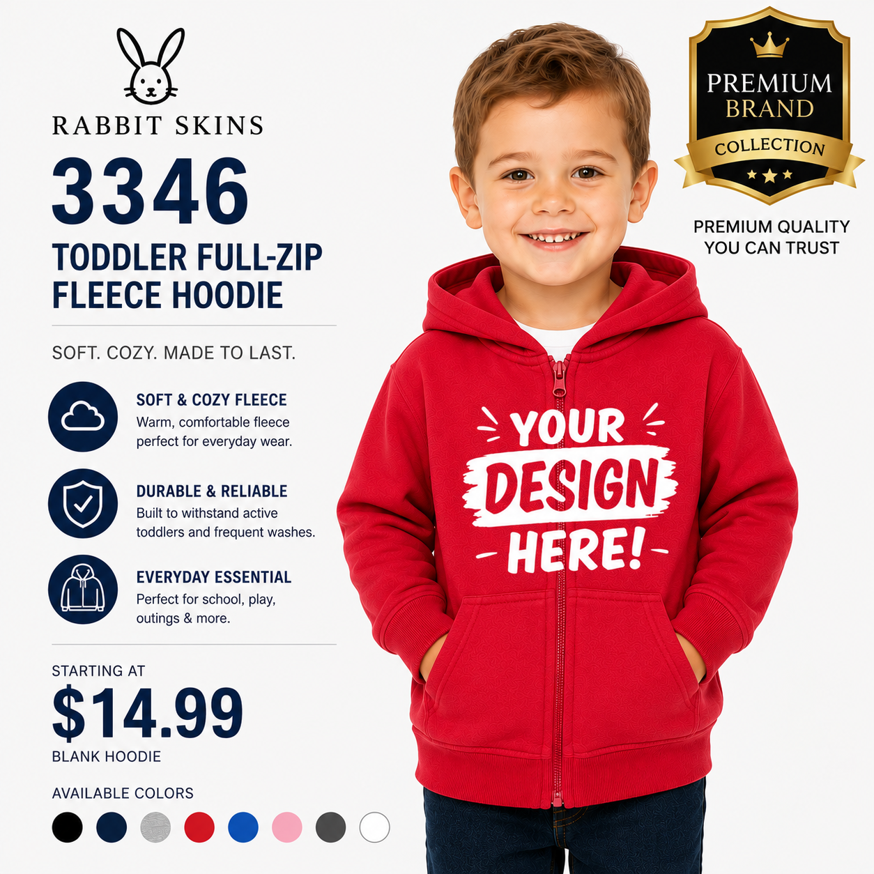 Rabbit Skins Toddler Full-Zip Fleece Hoodie (RS3346)
