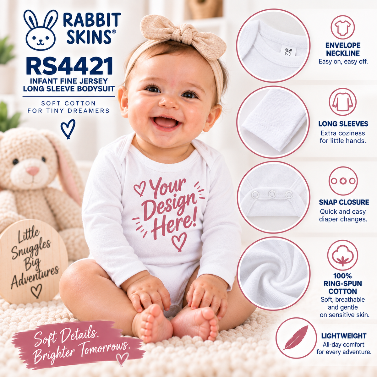Rabbit Skins Infant Fine Jersey Long Sleeve Bodysuit (RS4421)