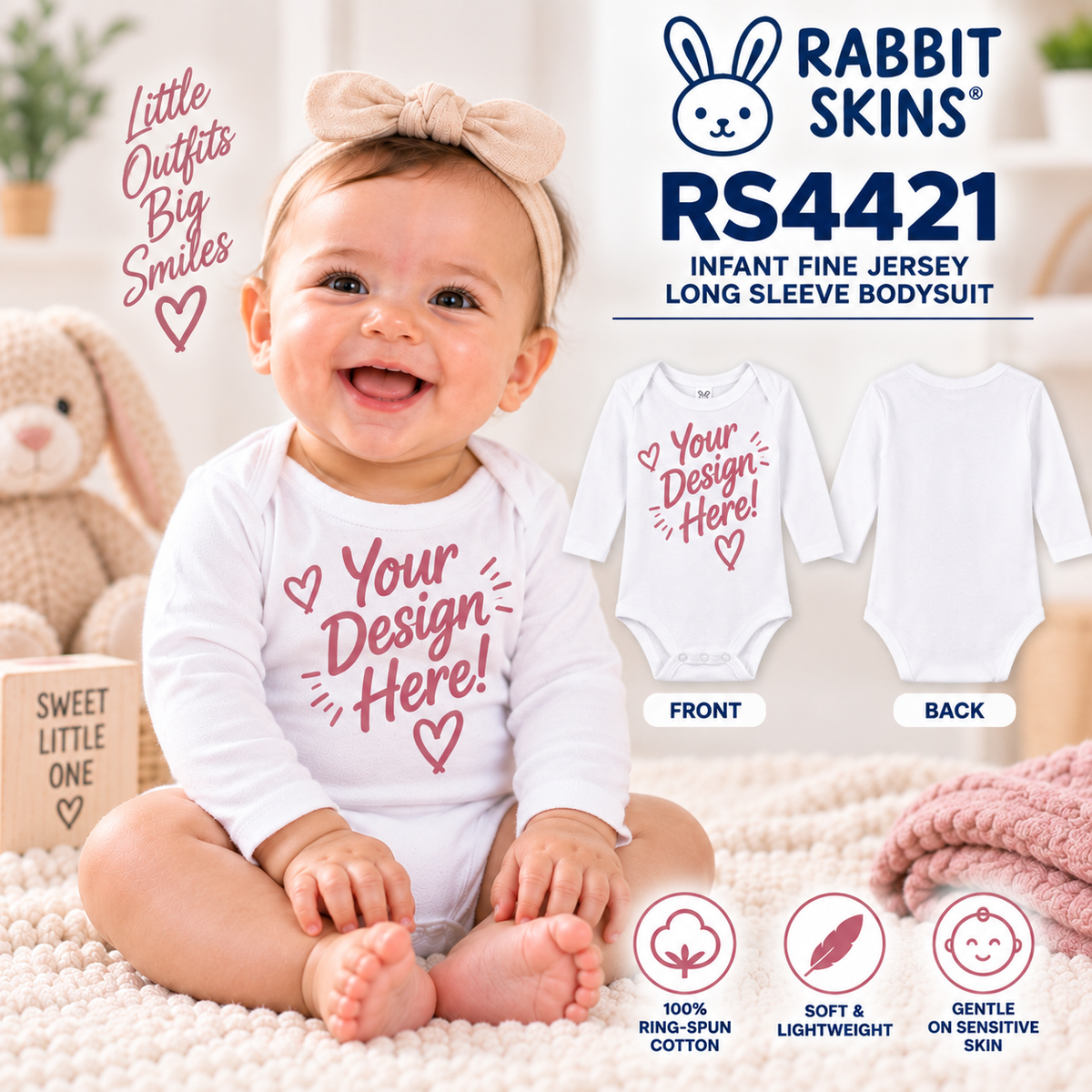 Rabbit Skins Infant Fine Jersey Long Sleeve Bodysuit (RS4421)