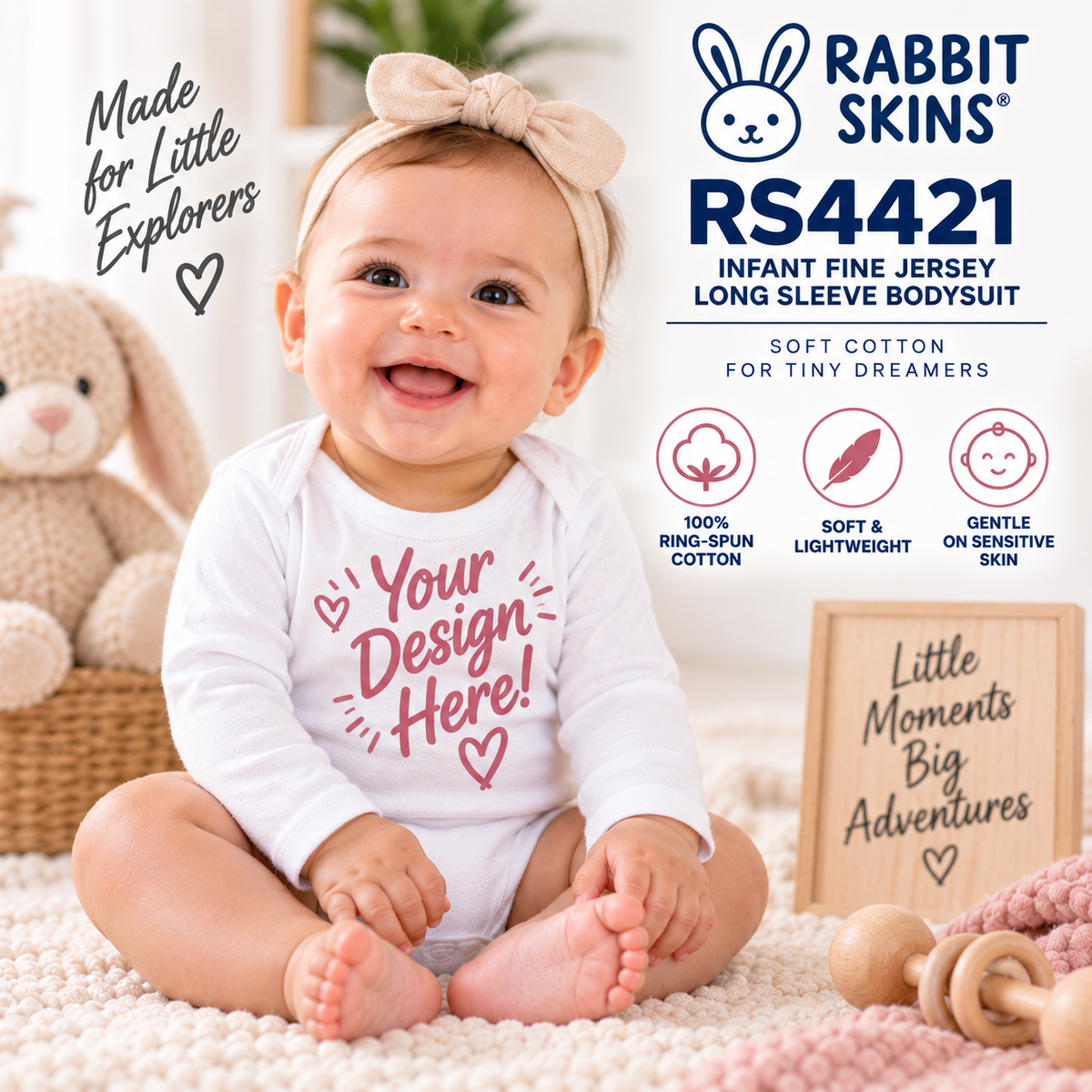 Rabbit Skins Infant Fine Jersey Long Sleeve Bodysuit (RS4421)