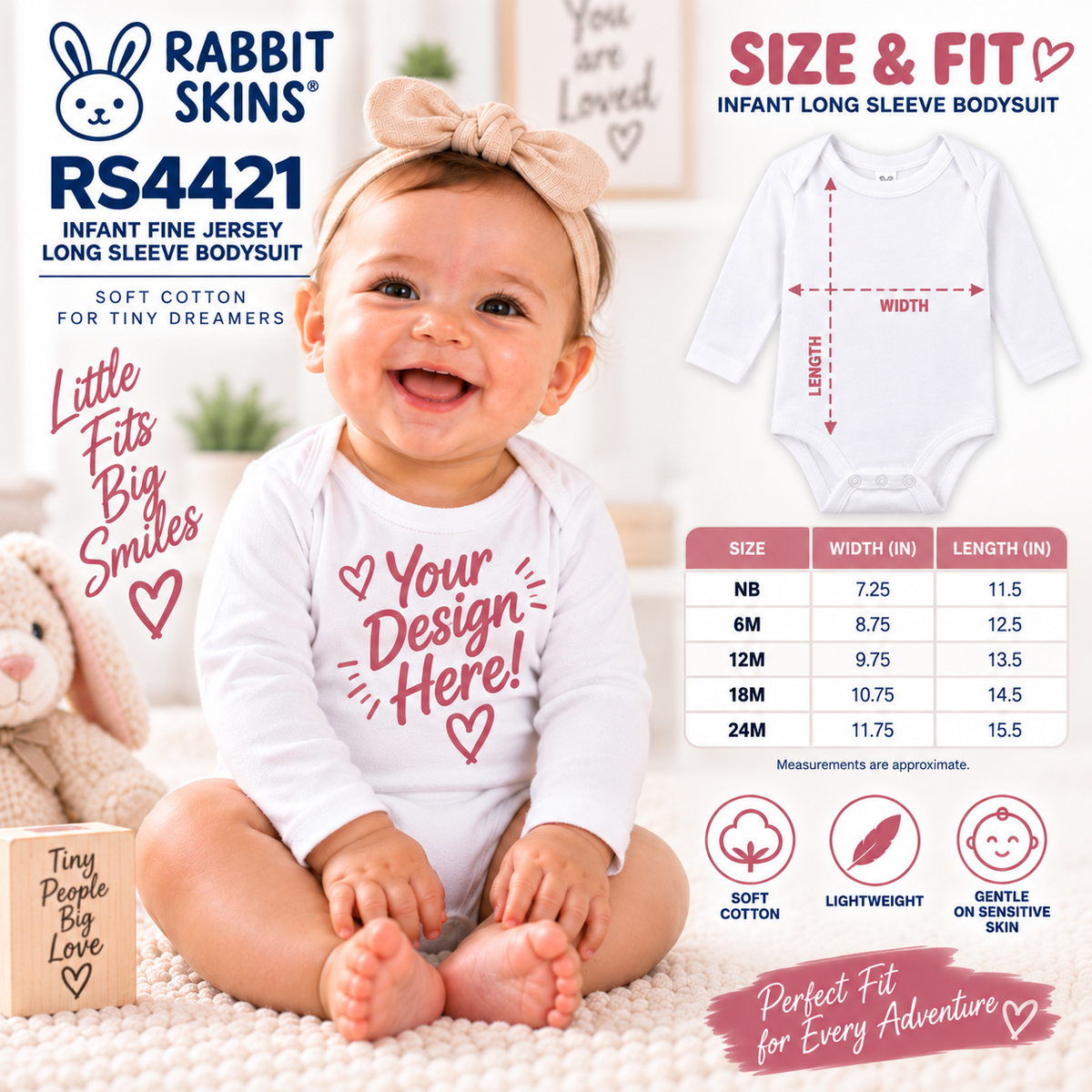 Rabbit Skins Infant Fine Jersey Long Sleeve Bodysuit (RS4421)