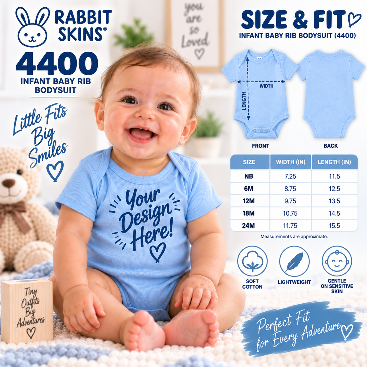 Rabbit Skins Infant Baby Rib Bodysuit (4400)