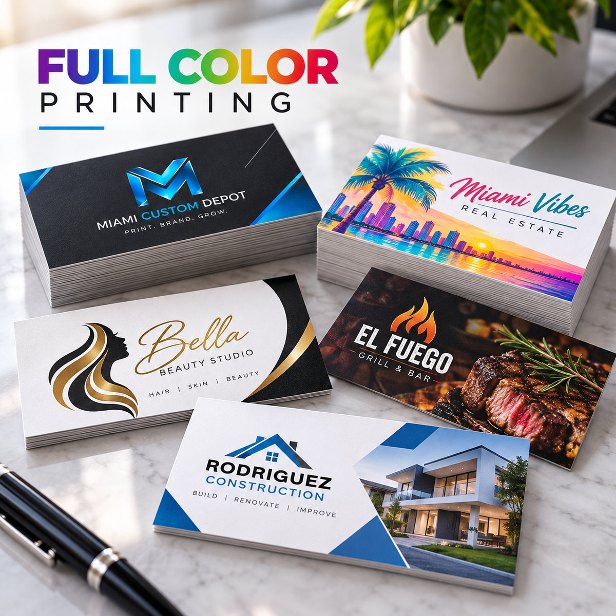 Premium Custom Business Cards – 17pt Satin Laminated | Full Color Double-Sided Printing | 250–5,000 Cards