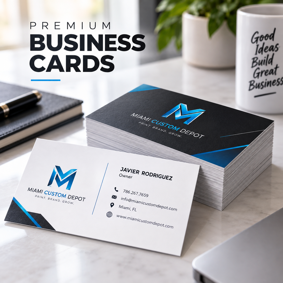 Premium Custom Business Cards – 17pt Satin Laminated | Full Color Double-Sided Printing | 250–5,000 Cards