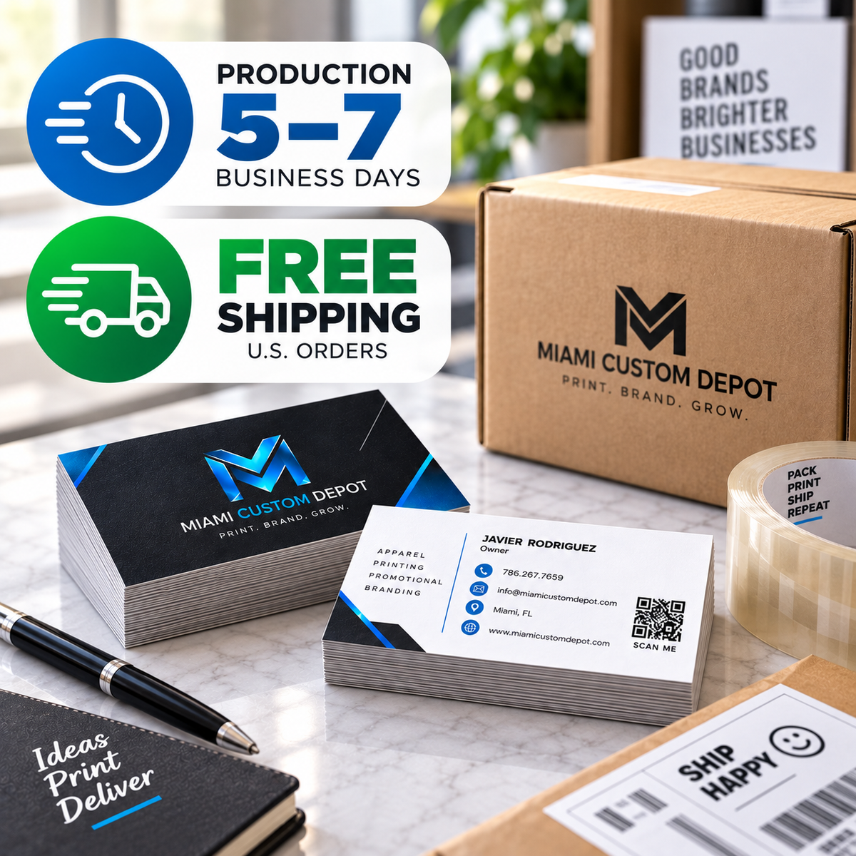 Premium Custom Business Cards – 17pt Satin Laminated | Full Color Double-Sided Printing | 250–5,000 Cards