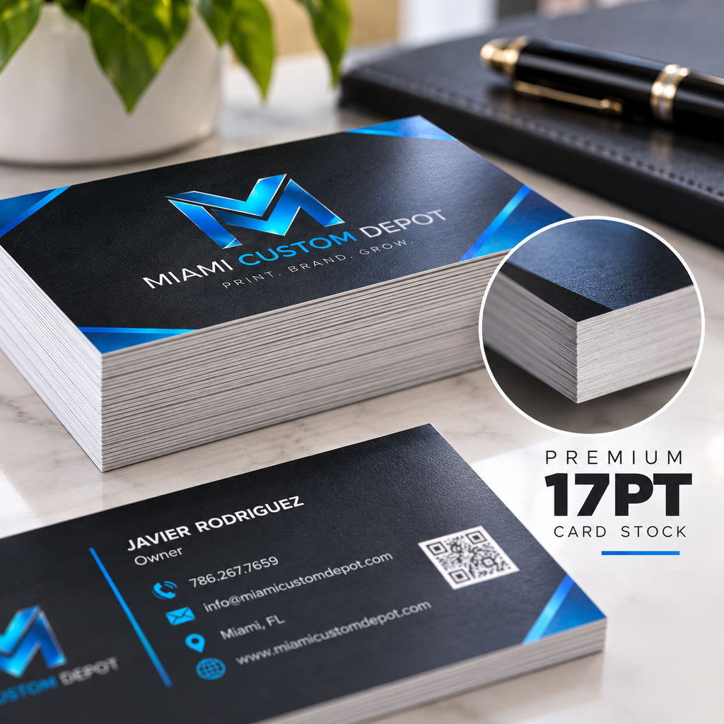Premium Custom Business Cards – 17pt Satin Laminated | Full Color Double-Sided Printing | 250–5,000 Cards