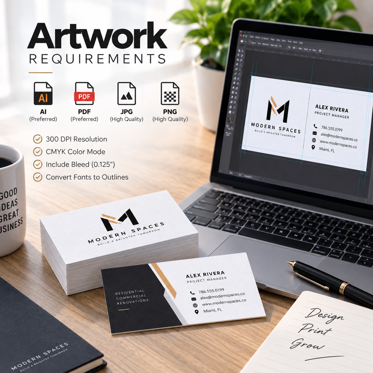 **Custom Business Cards – 100LB Premium Smooth Uncoated | Full Color Printing**