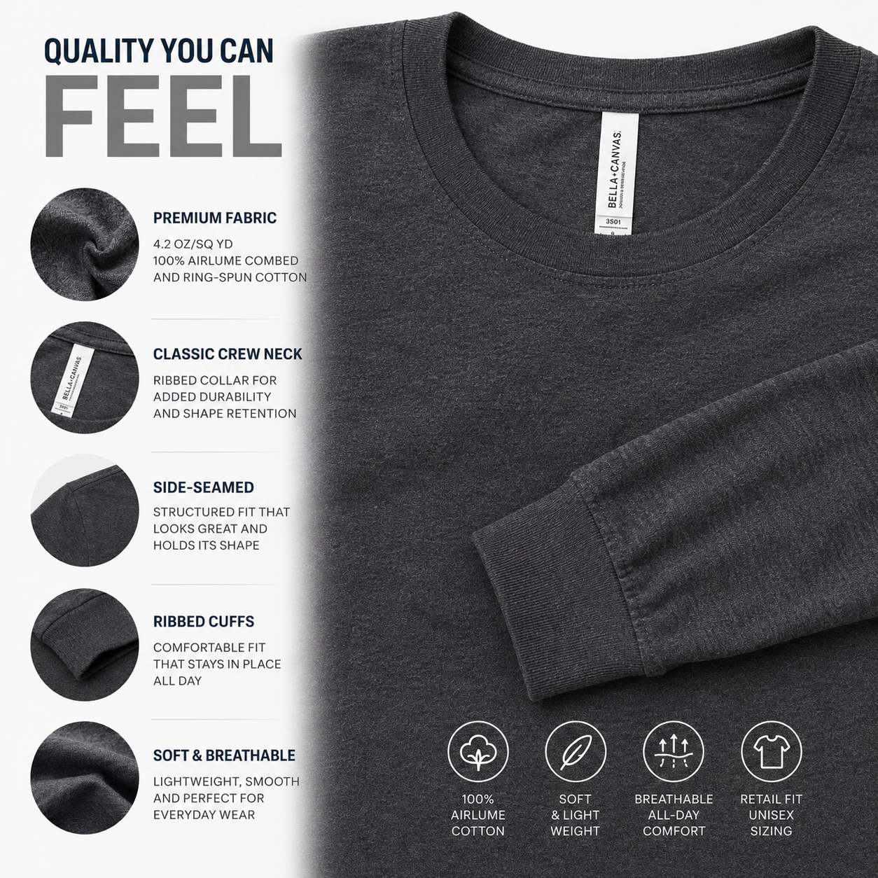 Bella + Canvas  Unisex Long Sleeve Jersey Tee (3501)