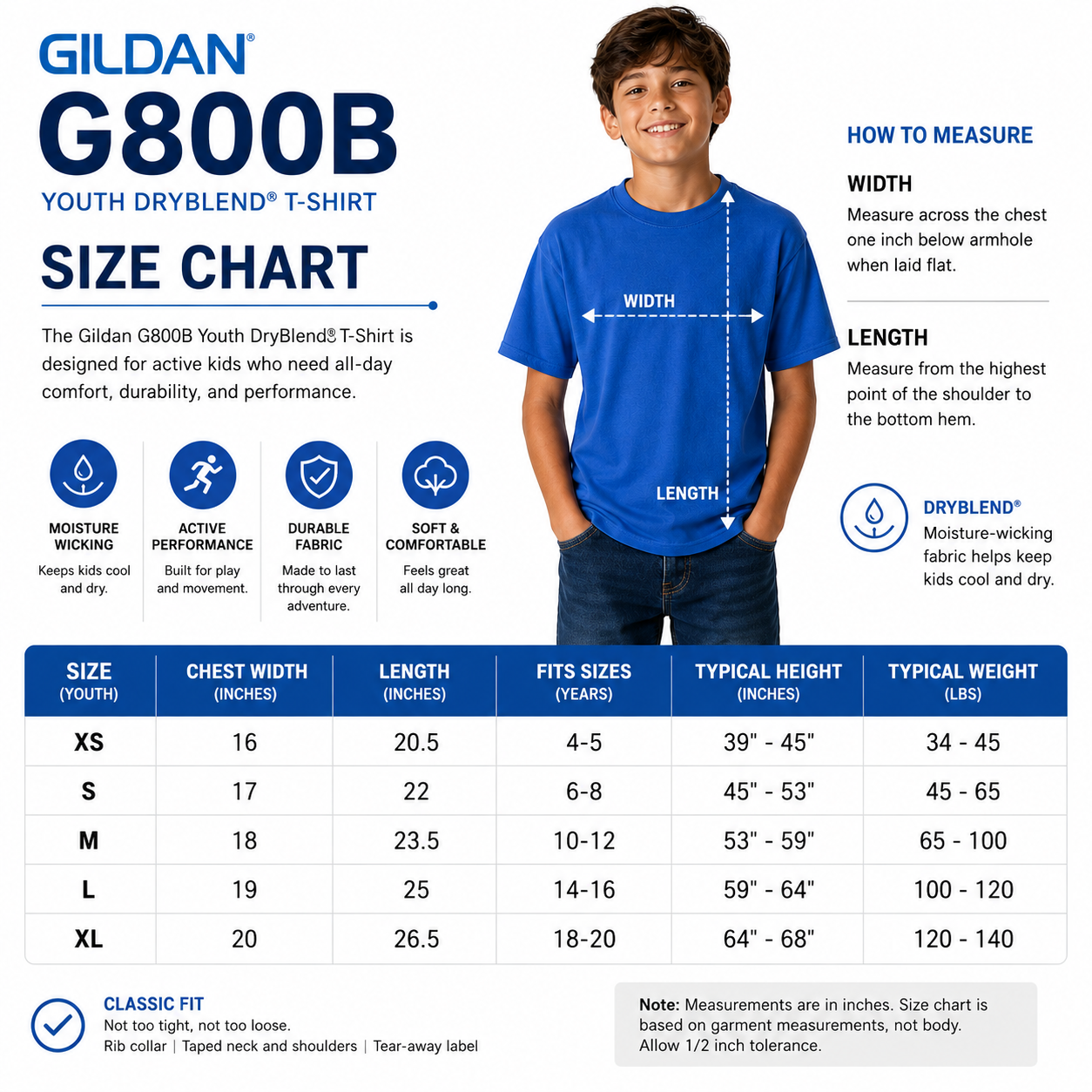 Gildan Youth DryBlend® 50/50 Performance T-Shirt (G800B)